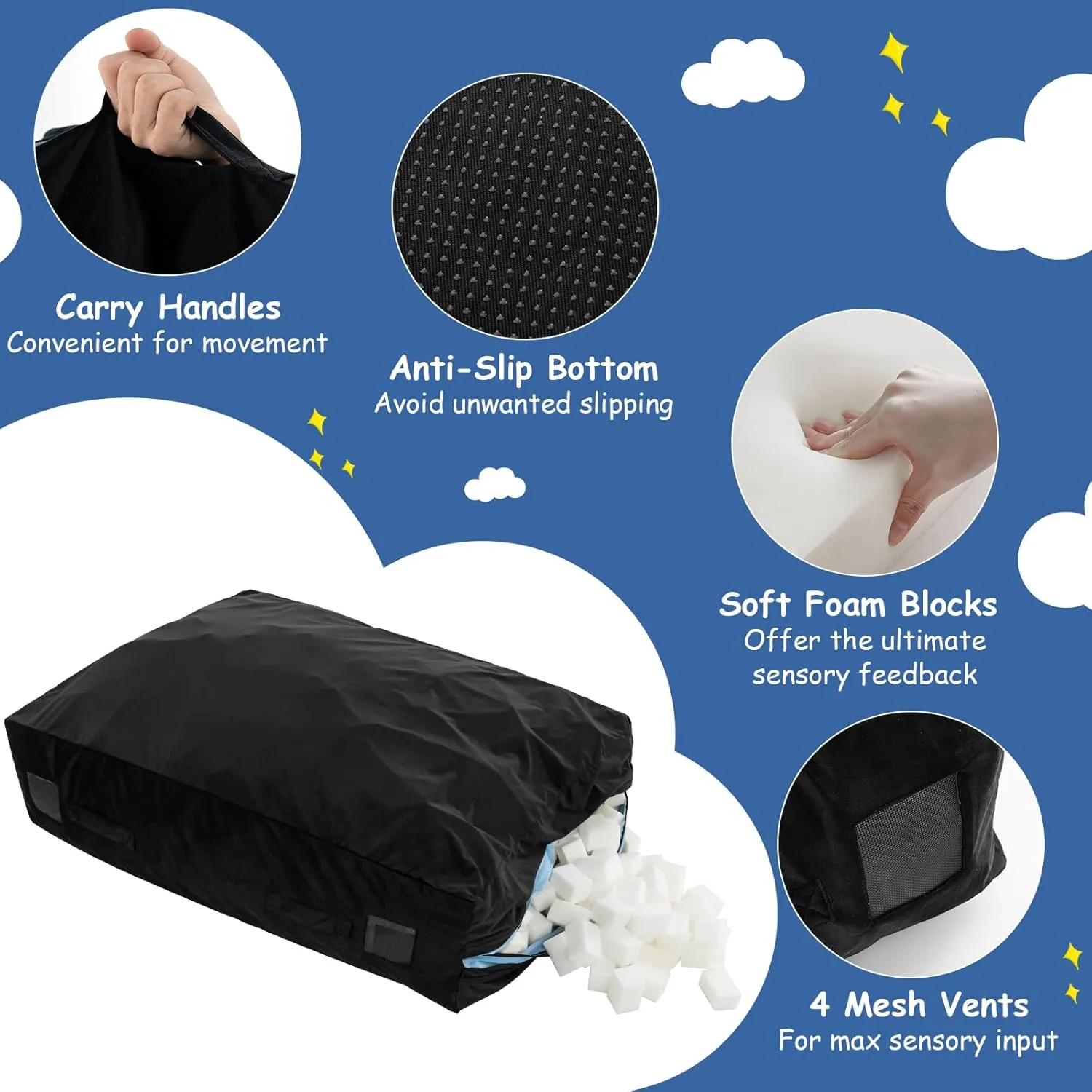 Goplus Crash Pad, 57"x57"/ 47"x35.5" (4.75x4.75ft/ 4x3ft) Sensory Mat with Foam Blocks and Washable Velvet Cover for Kids and Adults Play, Therapy, Jump, Relax
