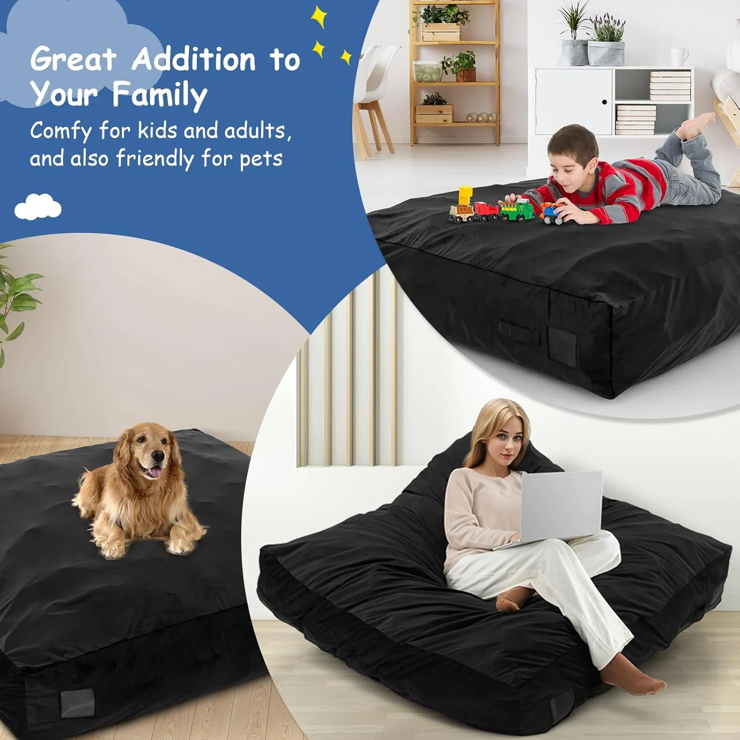 Goplus Crash Pad, 57"x57"/ 47"x35.5" (4.75x4.75ft/ 4x3ft) Sensory Mat with Foam Blocks and Washable Velvet Cover for Kids and Adults Play, Therapy, Jump, Relax