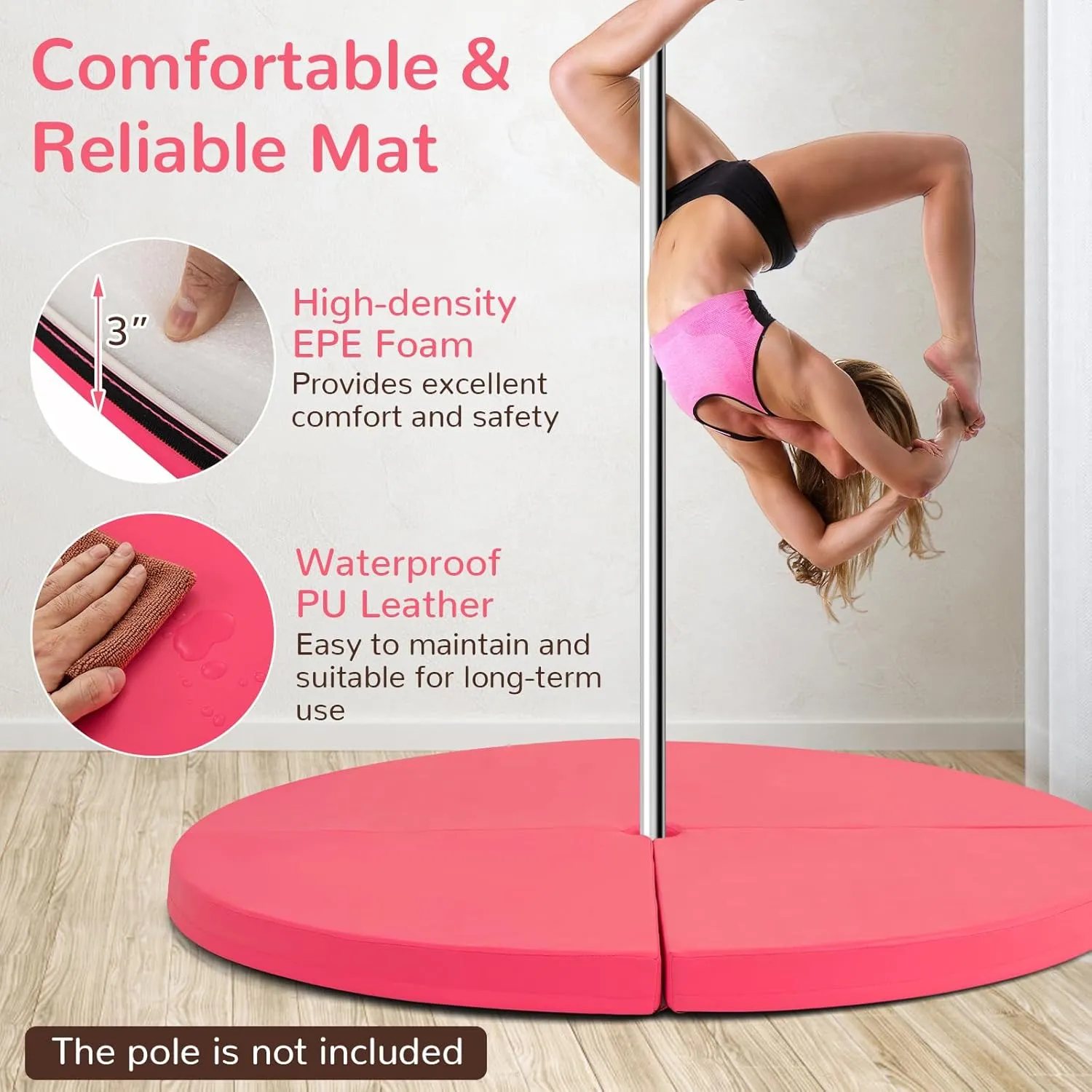 Goplus Pole Dance Crash Mat, Round Portable Yoga Mat with EPE Foam, Safety Dancing Cushion Specialized Fall Safety Padding for Gym,Home, Dance Room, Dark, Dark Purple, Pink, 59" x 3" (W x T)