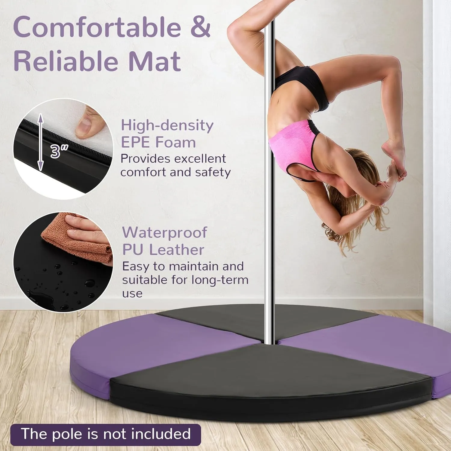 Goplus Pole Dance Crash Mat, Round Portable Yoga Mat with EPE Foam, Safety Dancing Cushion Specialized Fall Safety Padding for Gym,Home, Dance Room, Dark, Dark Purple, Pink, 59" x 3" (W x T)
