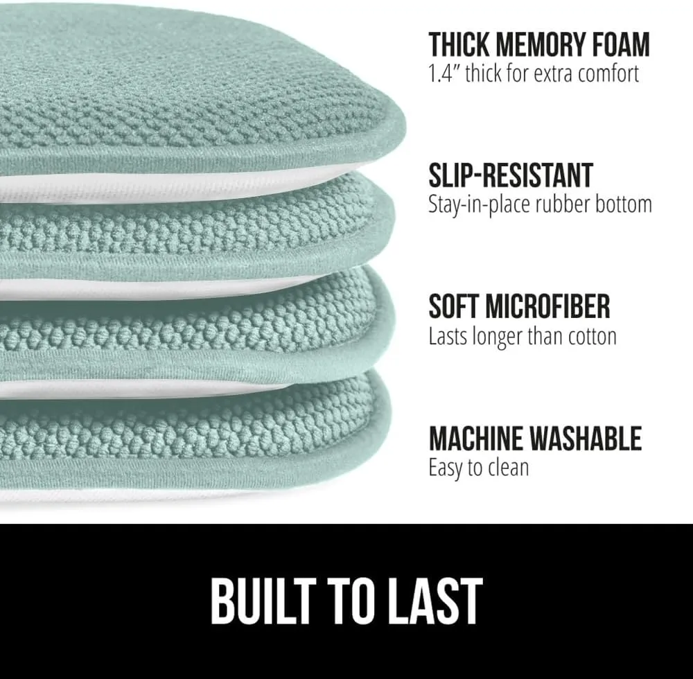 GORILLA GRIP Slip Resistant Chair Cushions, No Ties Required, Memory Foam Pads for Dining Room Kitchen Table Office Rocking Chairs, Plush Seat Cover Cushion Pad, Home Decor, Set of 4 16x16, Sea Blue