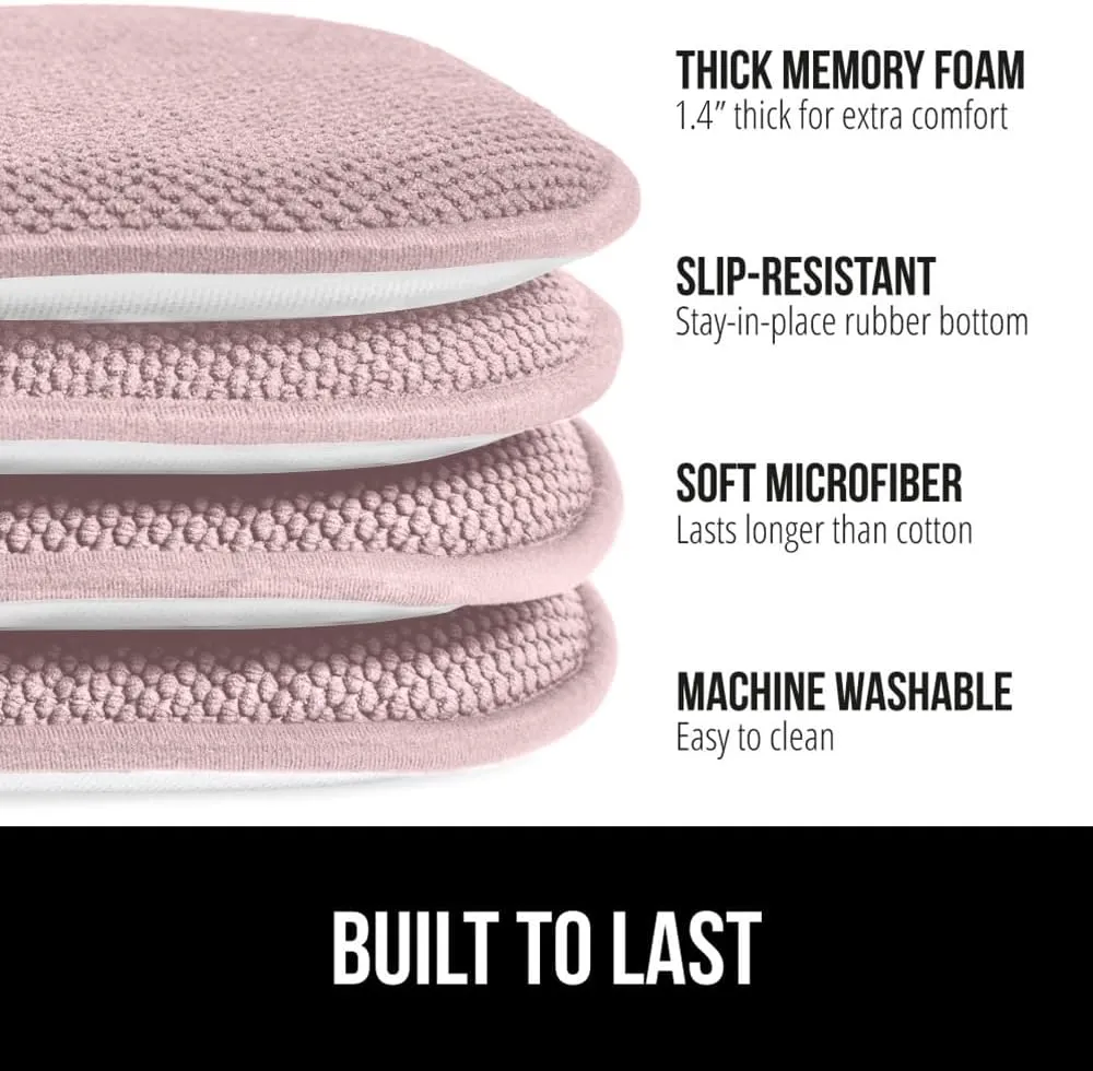 GORILLA GRIP Slip Resistant Chair Cushions, No Ties Required, Memory Foam Pads for Dining Room, Kitchen Table Office Rocking Chairs, Soft Seat Cover Cushion Pad, Home Decor, Set of 2 16x16, Dusty Rose