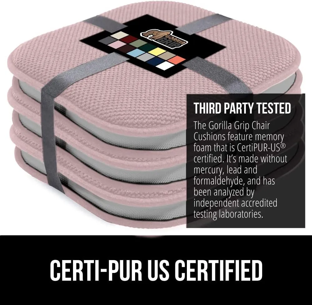 GORILLA GRIP Slip Resistant Chair Cushions, No Ties Required, Memory Foam Pads for Dining Room, Kitchen Table Office Rocking Chairs, Soft Seat Cover Cushion Pad, Home Decor, Set of 2 16x16, Dusty Rose