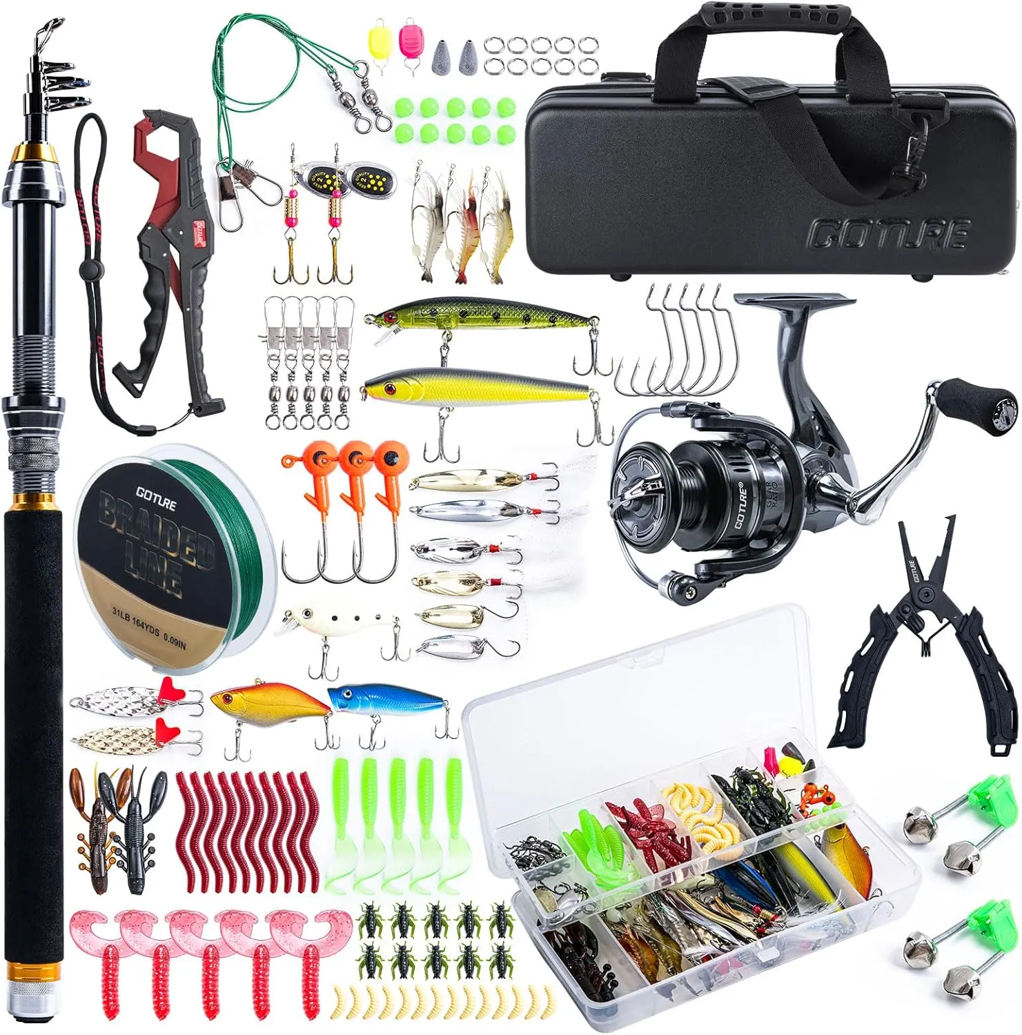 Goture Fishing Rod and Reel Combos-Telescopic Fishing Pole Spinning Reel Lures Set with PC Hard Shell Suitcase, Telescopic Rod Reel Combo Kit for Starter Travel Saltwater, Gifts for Men