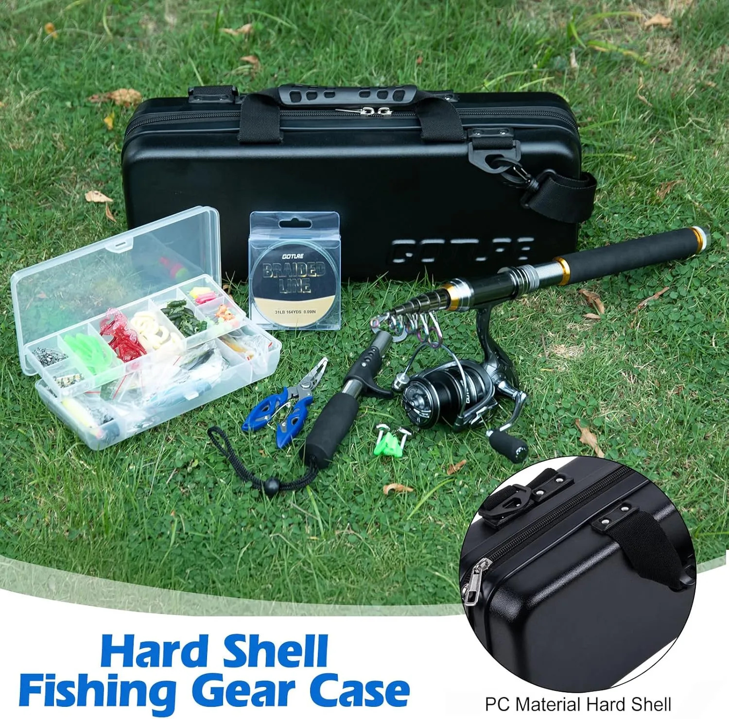 Goture Fishing Rod and Reel Combos-Telescopic Fishing Pole Spinning Reel Lures Set with PC Hard Shell Suitcase, Telescopic Rod Reel Combo Kit for Starter Travel Saltwater, Gifts for Men