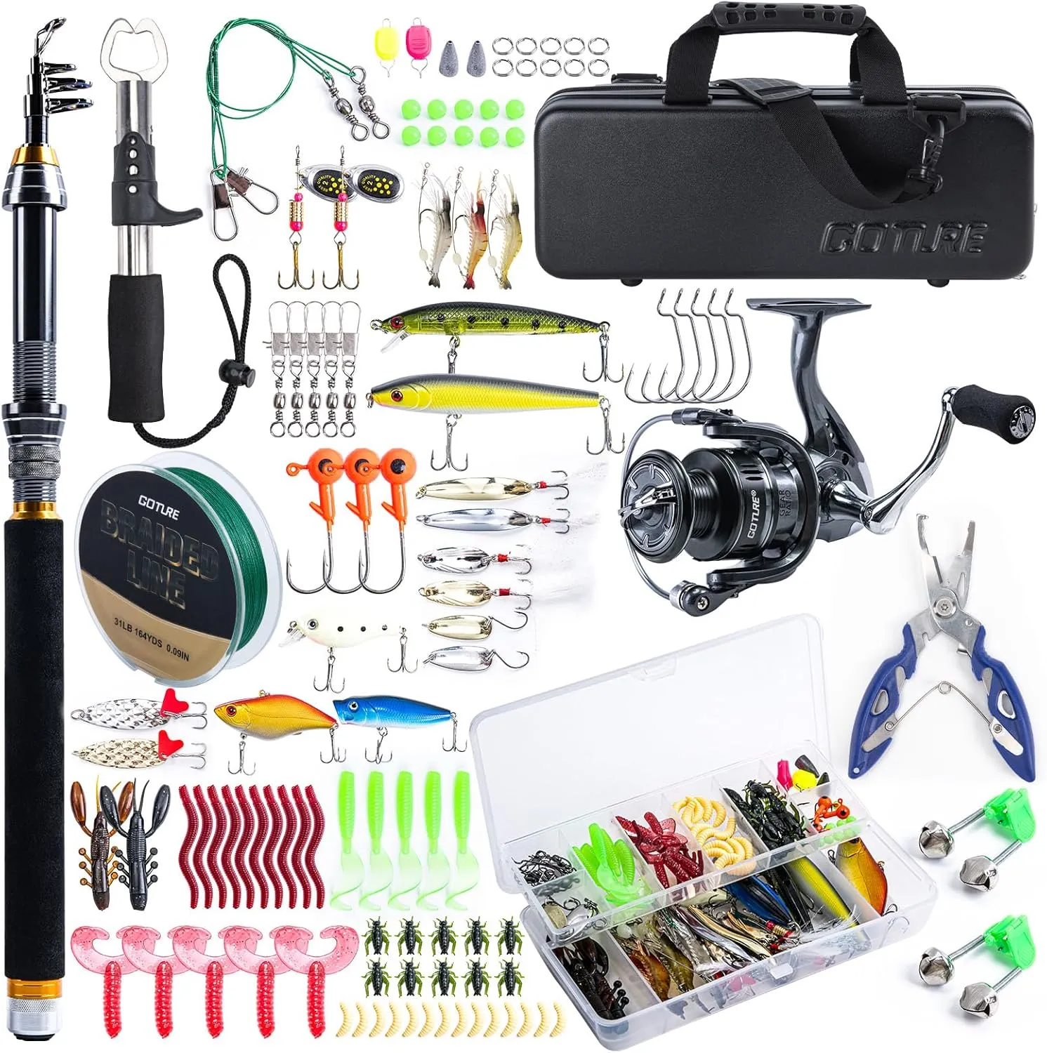 Goture Fishing Rod and Reel Combos-Telescopic Fishing Pole Spinning Reel Lures Set with PC Hard Shell Suitcase, Telescopic Rod Reel Combo Kit for Starter Travel Saltwater, Gifts for Men