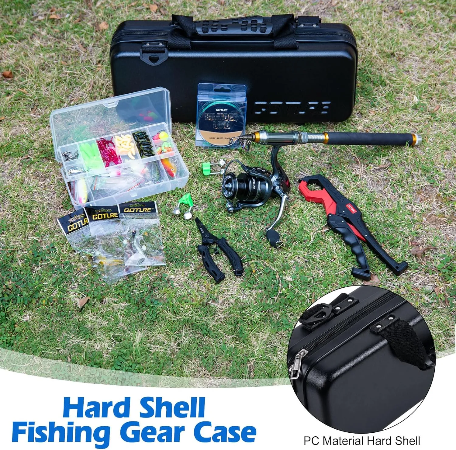 Goture Fishing Rod and Reel Combos-Telescopic Fishing Pole Spinning Reel Lures Set with PC Hard Shell Suitcase, Telescopic Rod Reel Combo Kit for Starter Travel Saltwater, Gifts for Men