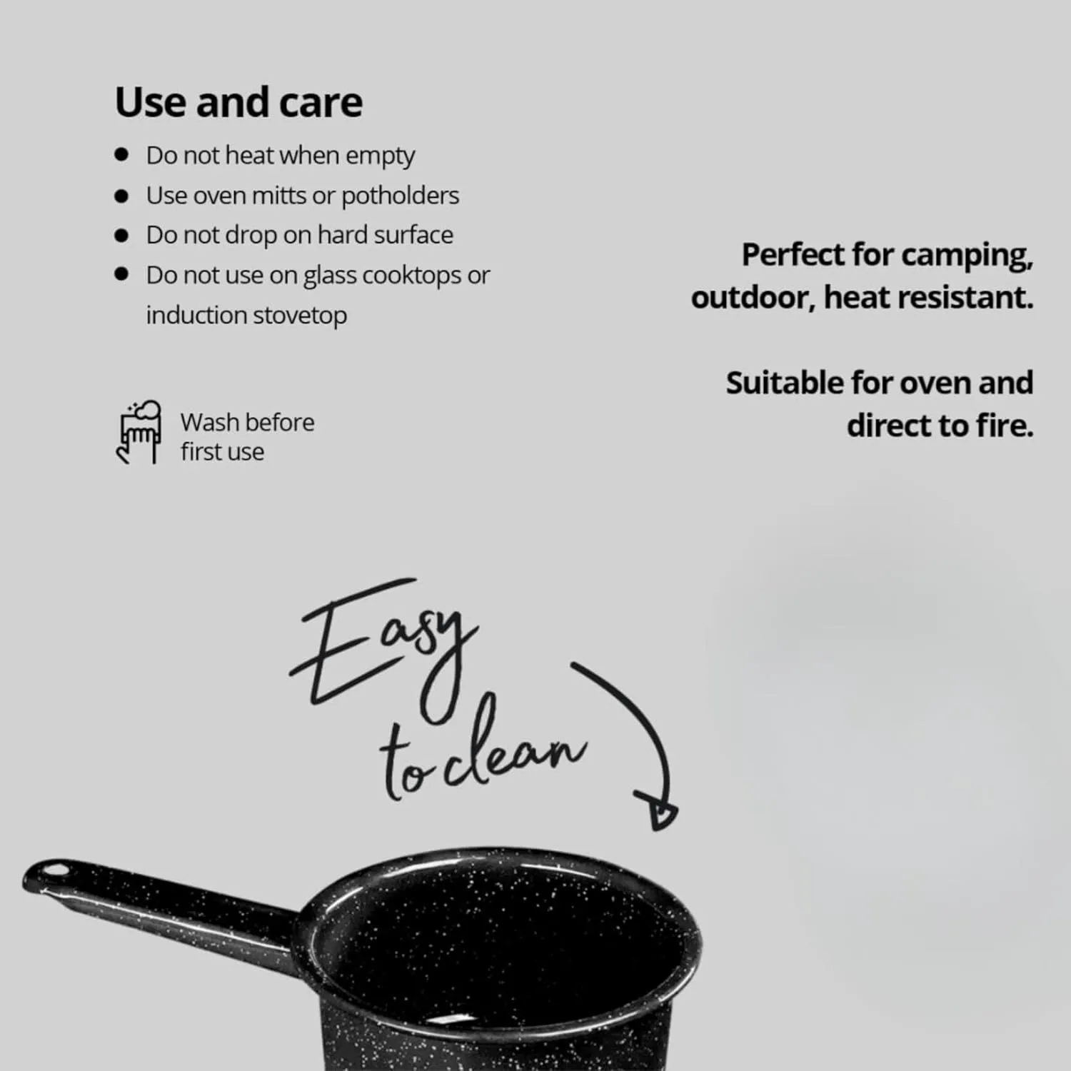 Granite Ware Saucepan, Speckled Black - Durable Non-Stick Cookware Essentials, Graniteware Pot for Sauces & Soups - Scratch-Resistant & Even Heating Distribution (2-Quart)