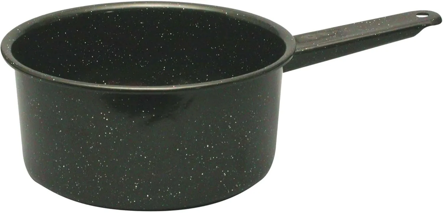 Granite Ware Saucepan, Speckled Black - Durable Non-Stick Cookware Essentials, Graniteware Pot for Sauces & Soups - Scratch-Resistant & Even Heating Distribution (2-Quart)