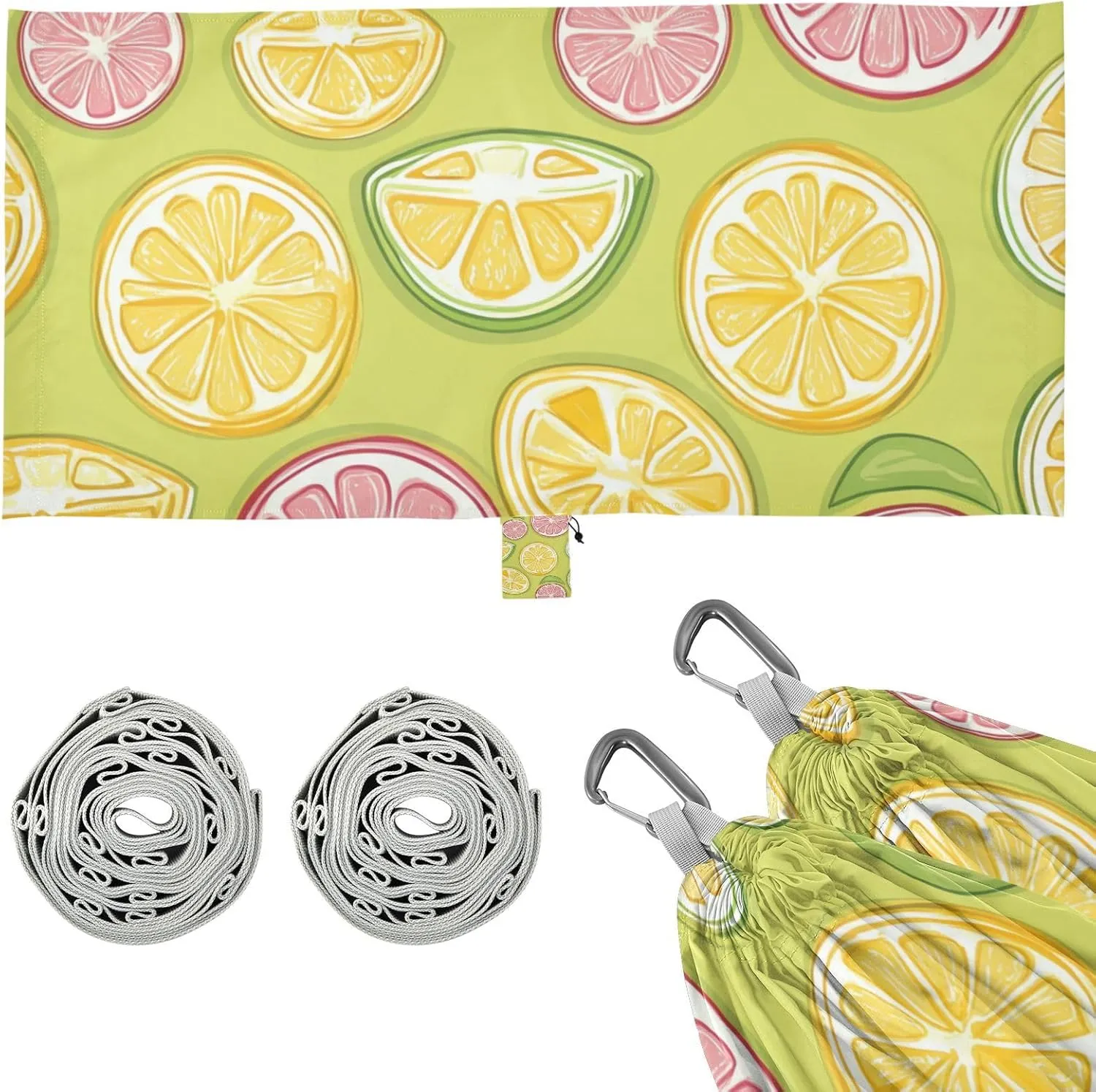 Green Lemon Fruit Outdoor Hammocks with Hanging Rope Rope Hammock for Outside Patio Backyard Poolside