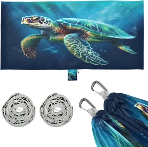 Green Sea Turtle Camping Hammock, Single Portable Hammocks with Tree Straps & Attached Carry Bag, 330Lbs Capacity Perfect for Outside Indoor Hiking Beach Backpack Travel