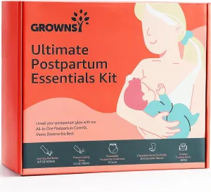 GROWNSY Postpartum Essentials Recovery Kit for Women After Birth, Postpartum Kit for Labor Delivery, Self-Absorbent Postpartum Disposable Underwear, Peri Bottle, Perineal Spray, Post Partum Ice Packs