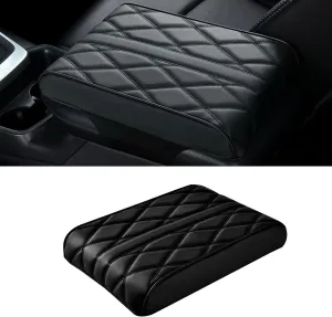 gunhunt Pack-1 Car Armrest Box Pad, Memory Foam Leather Car Center Console Cover, Rhombus Texture Armrest Box Mat, Comfort Elbow, Suitable for Most Vehicles, SUVs, Trucks, Cars (Black)