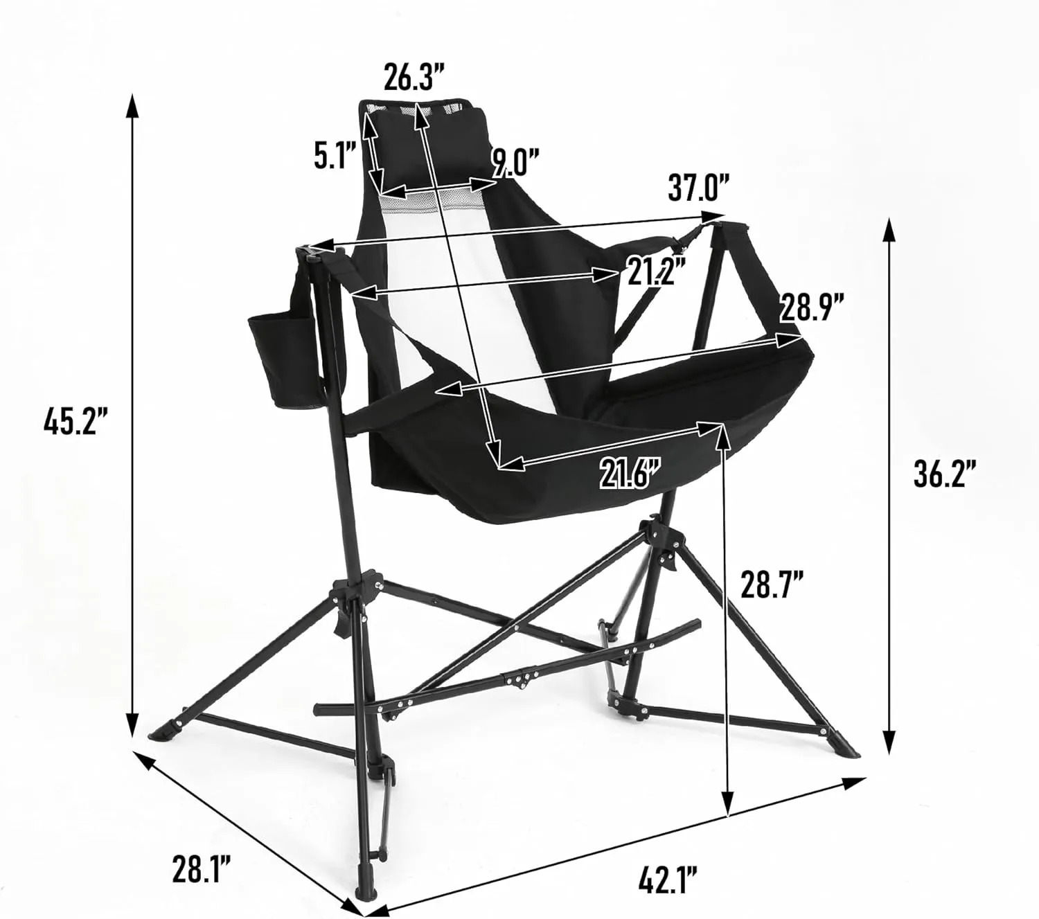 Hammock Camping Chair, Folding Portable Rocking Chair, Aluminum Alloy Adjustable Back Swinging Chair with Pillow Cup Holder, Recliner with Carry Bag for Outdoor Travel Lawn Backyard(2pcs) (Black)