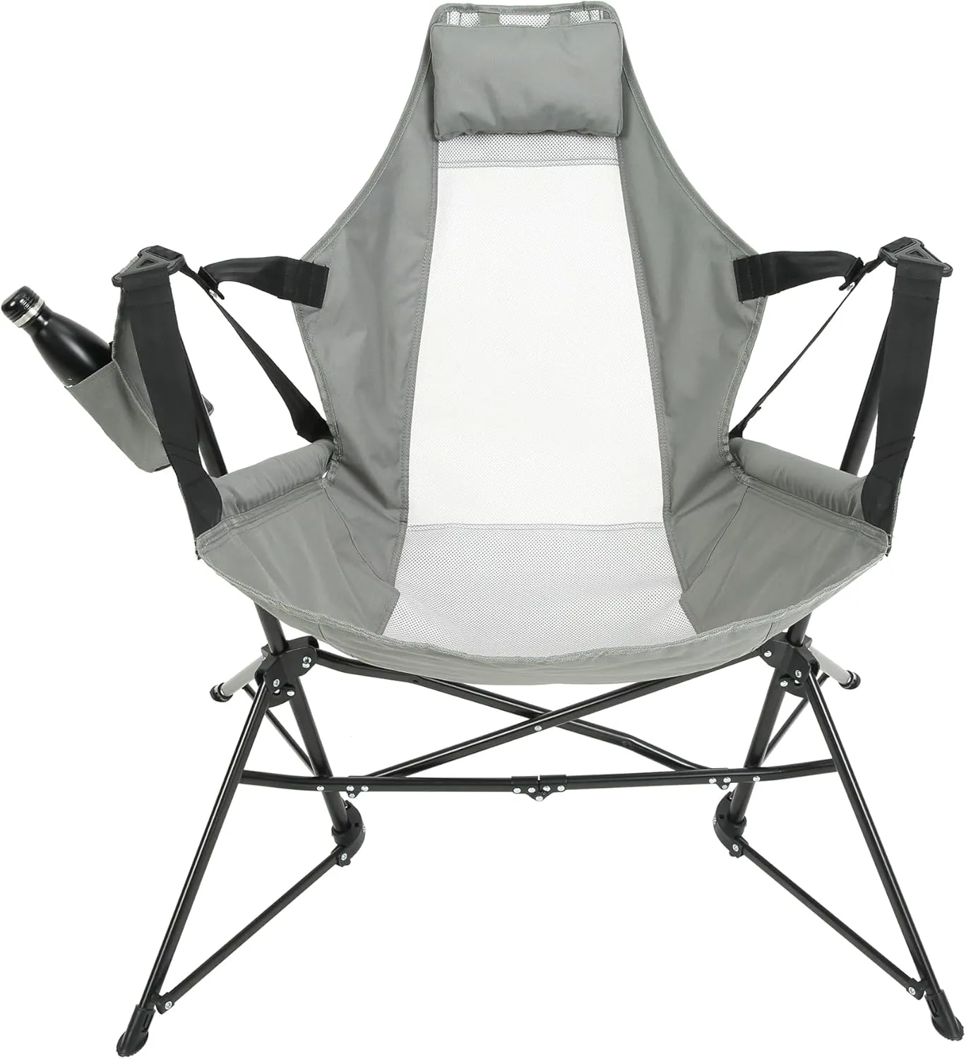 Hammock Camping Chair, Folding Portable Rocking Chair, Aluminum Alloy Adjustable Back Swinging Chair with Pillow Cup Holder, Recliner with Carry Bag for Outdoor Travel Lawn Backyard(2pcs) (Grey)
