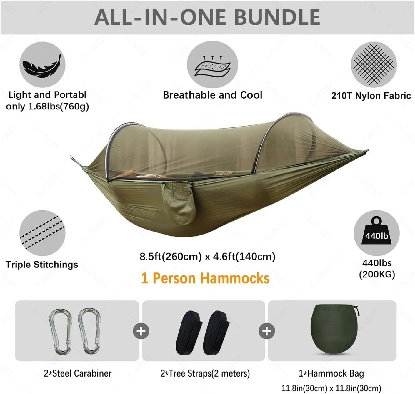 Hammock Camping Equipment Shelters Outdoor Garden Swings Furniture Survival Travel Garden Furniture Sets Hanging Hammock Mosquito Net Camping Essentials(Orange and Grey)