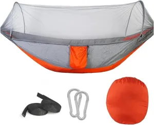 Hammock Camping Equipment Shelters Outdoor Garden Swings Furniture Survival Travel Garden Furniture Sets Hanging Hammock Mosquito Net Camping Essentials(Orange and Grey)