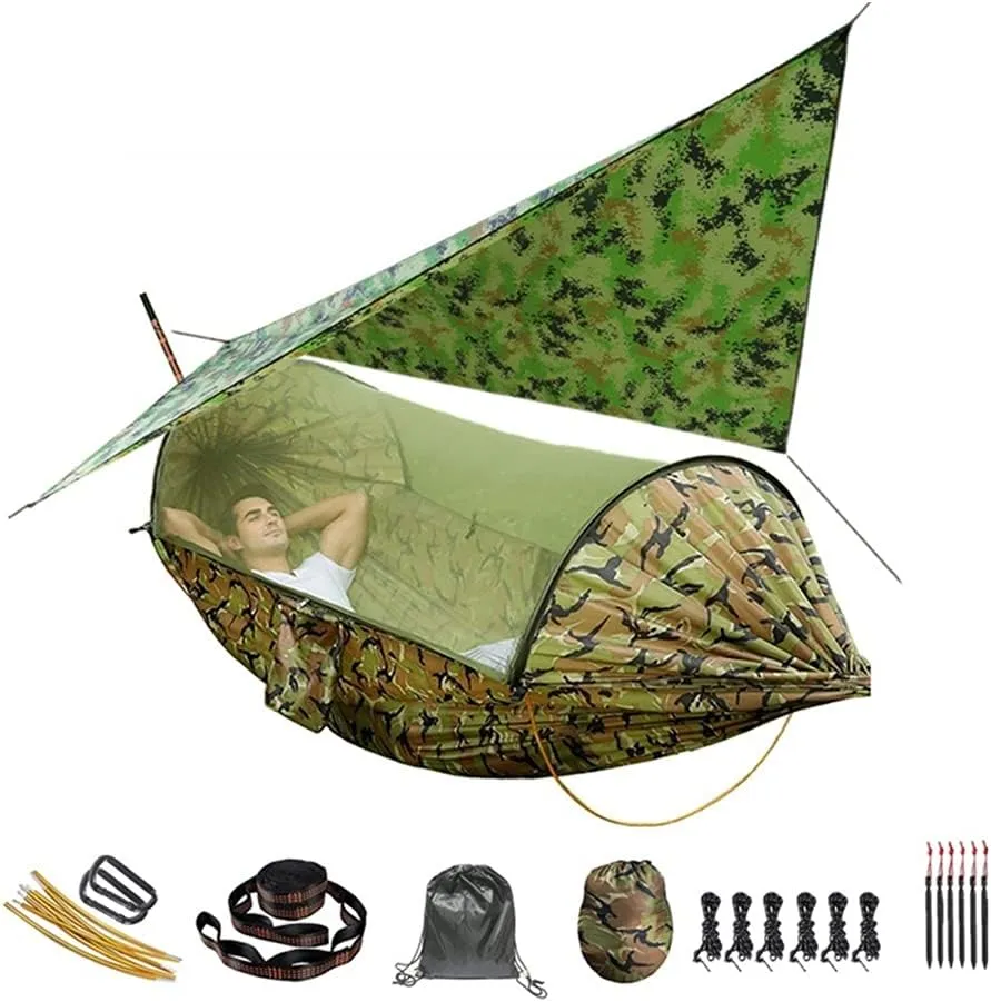 Hammock Camping Hammock with Mosquito Net and Awning Double Hammocks Anti-Rollover Outdoor Portable Hammock for Travel Hiking Camping Swing