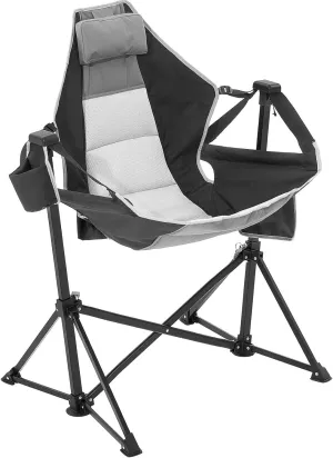 Hammock Chair Portable Camping Chair Oversized Folding Rocking Chair with Headrest and Cup Holder for Travel, Picnic, Patio, Fishing, Supports 300lbs,Grey