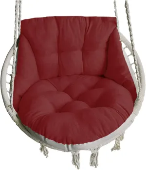 Hammock Chair Swing, Hanging Basket Seat - Thick Wicker Outdoor Cushions, Waterproof & Sun-Resistant, Wine Red