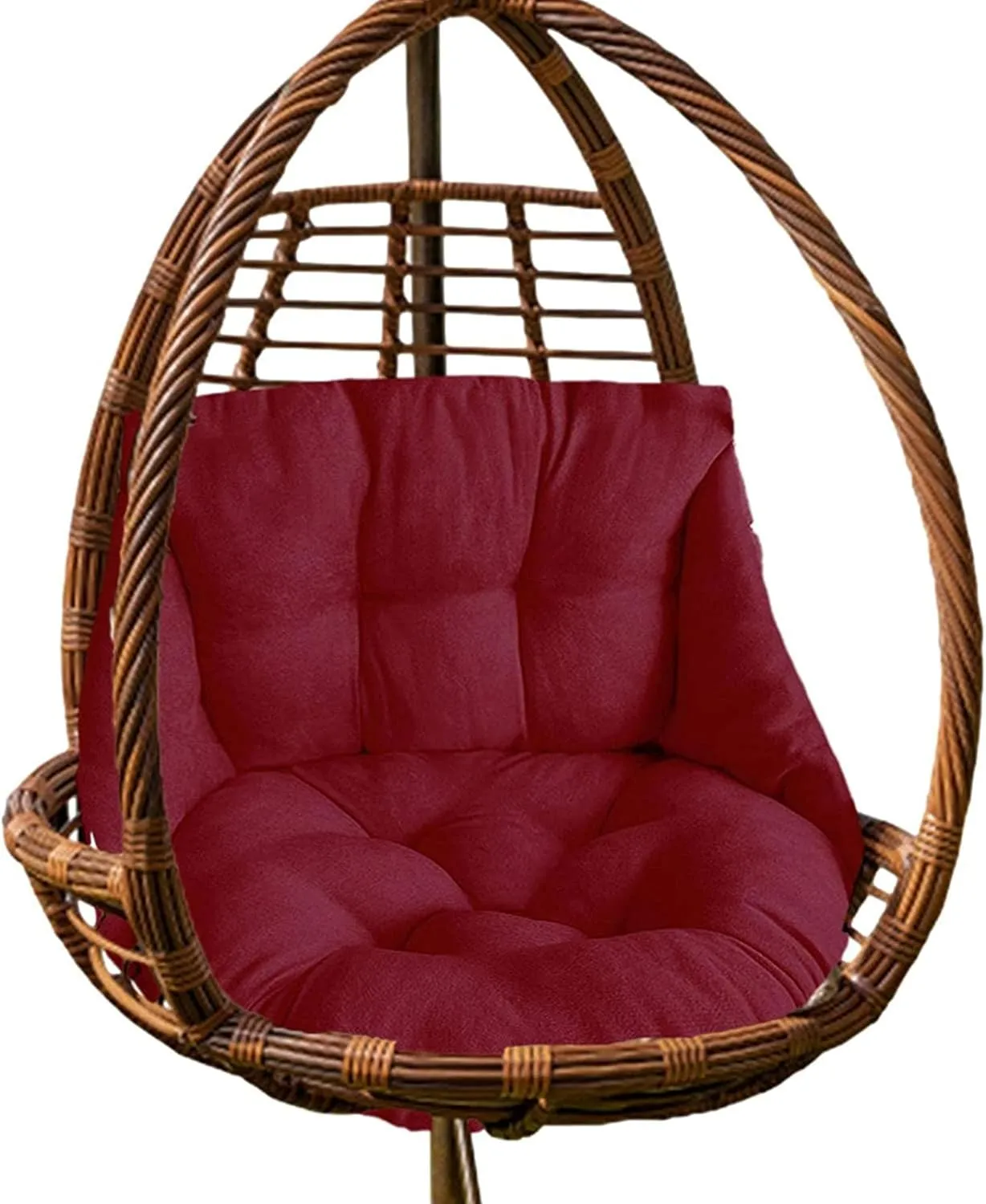 Hammock Chair Swing, Hanging Basket Seat - Thick Wicker Outdoor Cushions, Waterproof & Sun-Resistant, Wine Red