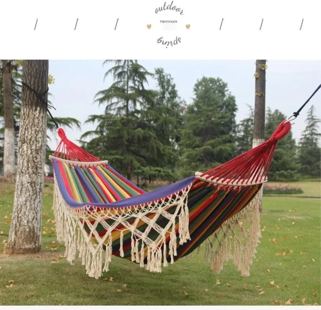 Hammock Double Hammock Outdoor Swing Anti-Rollover Indoor Home Outdoor Camping Dormitory Adult Double Canvas White Hammock Outdoor(Beige)