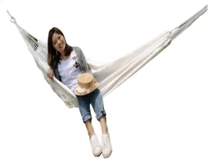 Hammock Double Hammock Outdoor Swing Anti-Rollover Indoor Home Outdoor Camping Dormitory Adult Double Canvas White Hammock Outdoor(Beige)