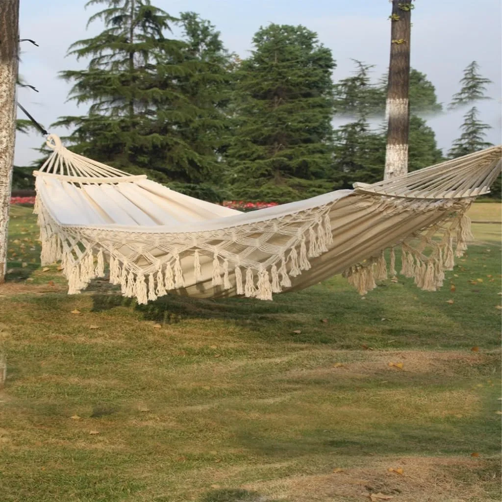 Hammock Double Hammock Outdoor Swing Anti-Rollover Indoor Home Outdoor Camping Dormitory Adult Double Canvas White Hammock Outdoor(Beige)