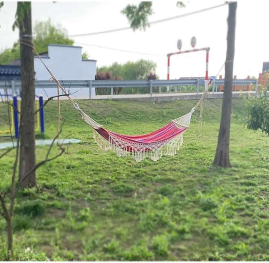 Hammock Double Hammock Outdoor Swing Anti-Rollover Indoor Home Outdoor Camping Dormitory Adult Double Canvas White Hammock Outdoor(Beige)