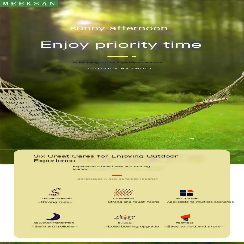 Hammock Double Hammock Outdoor Swing Hanging Chair Dormitory Bedroom Anti-Rollover Sling Swing Bed Sleeping Net Swing Hammock Outdoor(A)