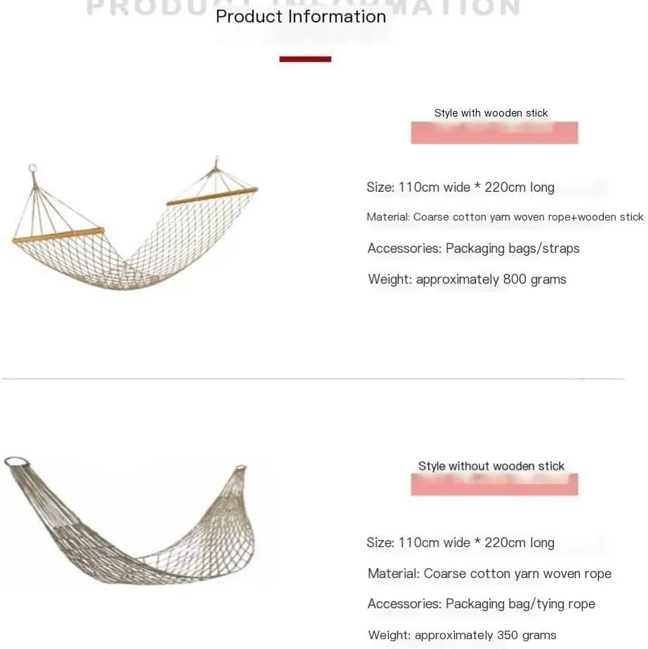 Hammock Double Hammock Outdoor Swing Hanging Chair Dormitory Bedroom Anti-Rollover Sling Swing Bed Sleeping Net Swing Hammock Outdoor(A)
