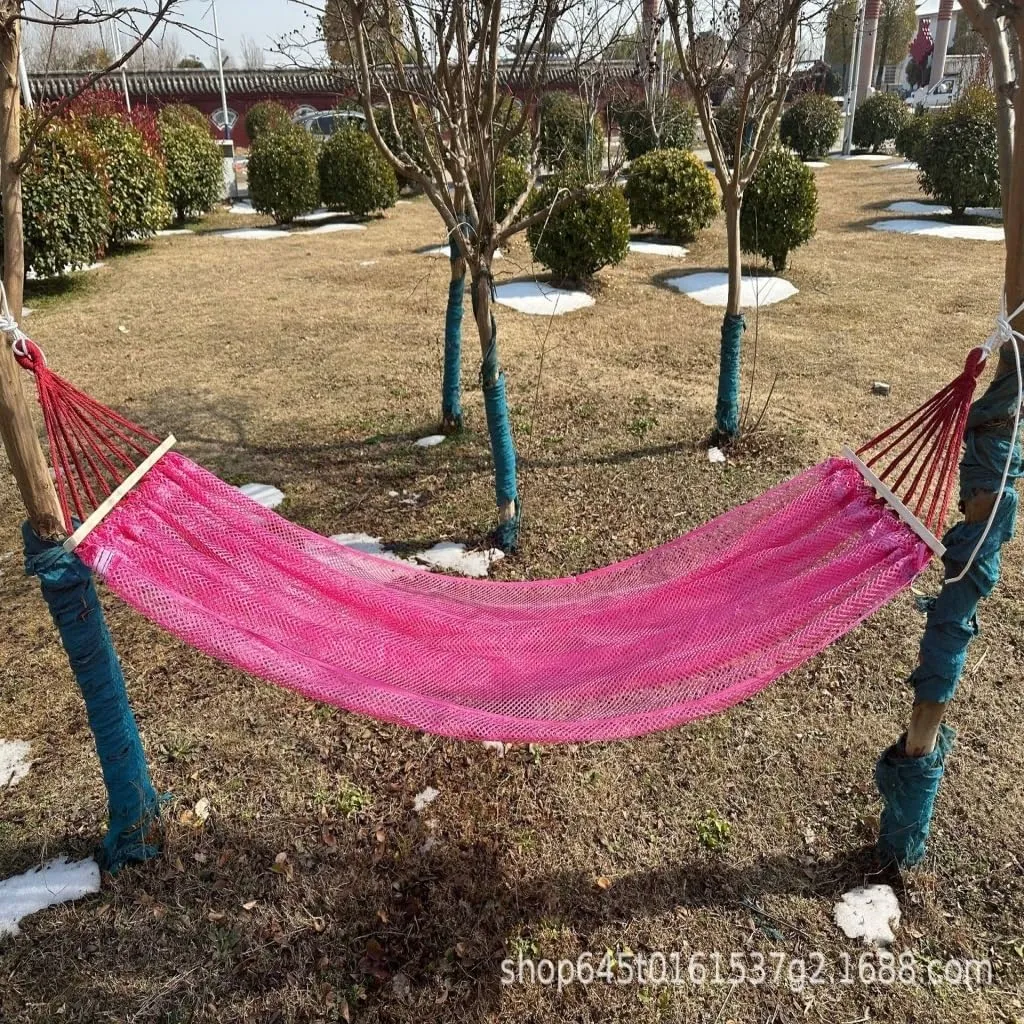 Hammock Double Ice Silk Hammock Outdoor Thickened Fine Mesh Single and Double Anti-Rollover Hanging Chair Camping Courtyard Hammock Outdoor(Purple,A)