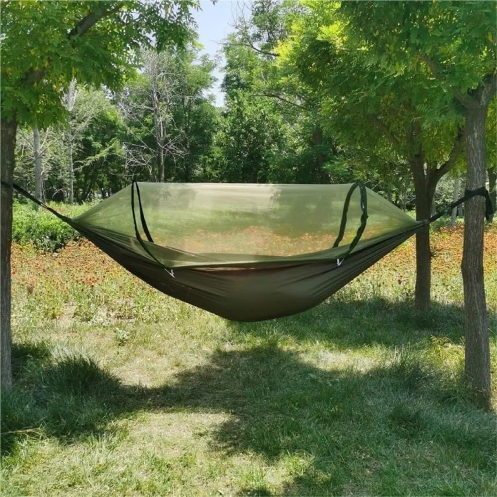Hammock Double Mosquito Net Hammock Automatic Anti-Rollover Parachute Boni Silk Spinning Outdoor Strap Swing Chair Summer Hammock Outdoor(Blue)
