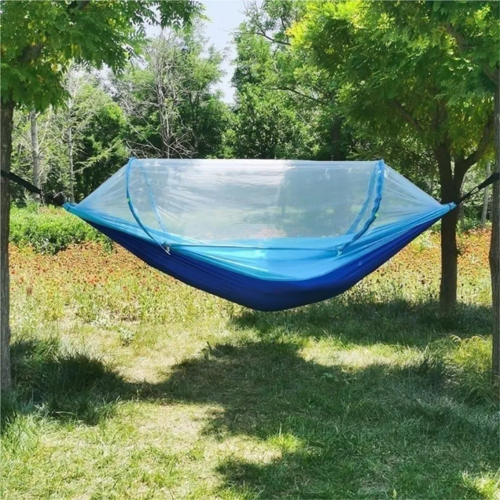 Hammock Double Mosquito Net Hammock Automatic Anti-Rollover Parachute Boni Silk Spinning Outdoor Strap Swing Chair Summer Hammock Outdoor(Blue)