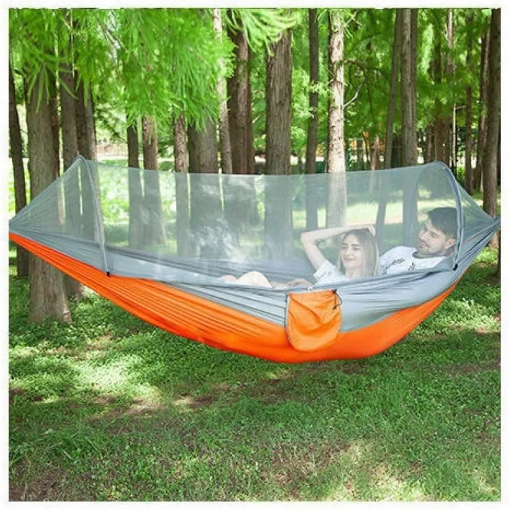 Hammock Double Mosquito Net Hammock Automatic Anti-Rollover Parachute Boni Silk Spinning Outdoor Strap Swing Chair Summer Hammock Outdoor(Blue)