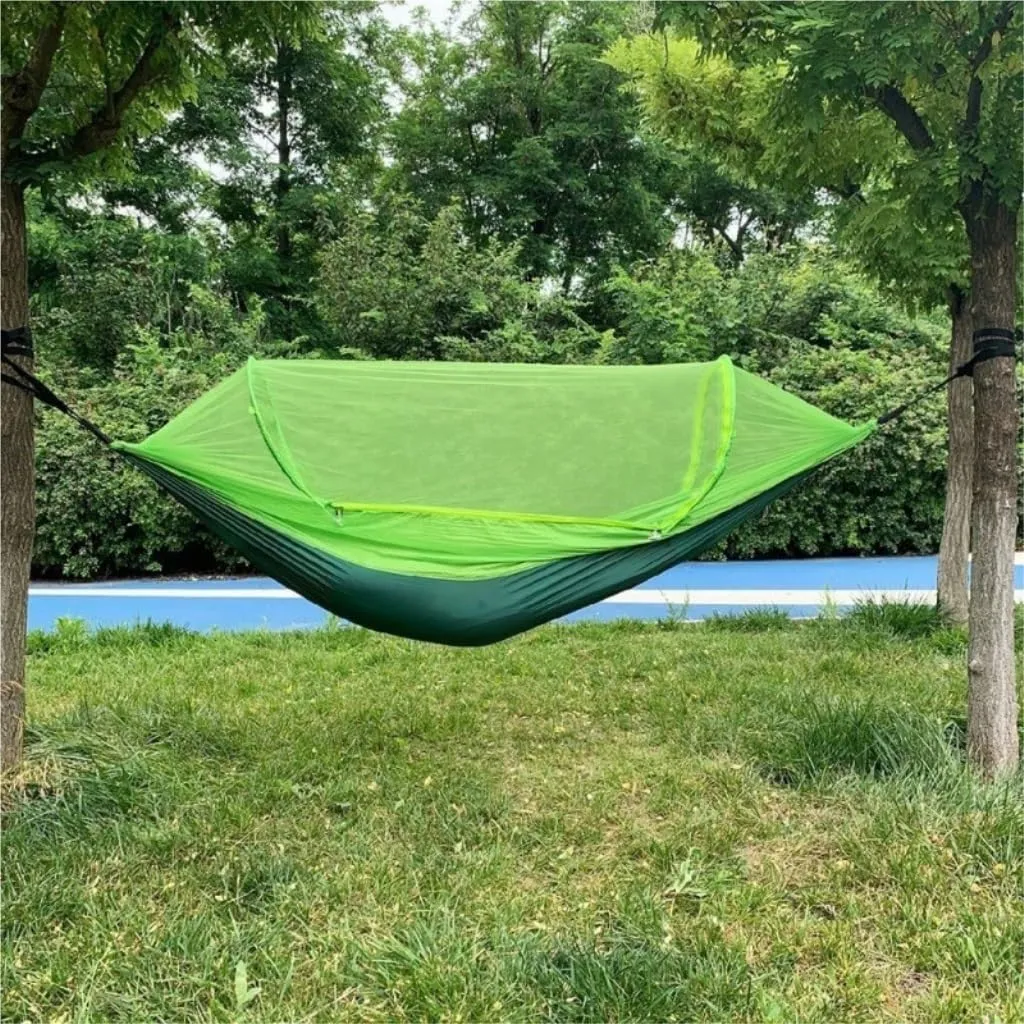 Hammock Double Mosquito Net Hammock Automatic Anti-Rollover Parachute Boni Silk Spinning Outdoor Strap Swing Chair Summer Hammock Outdoor(Blue)