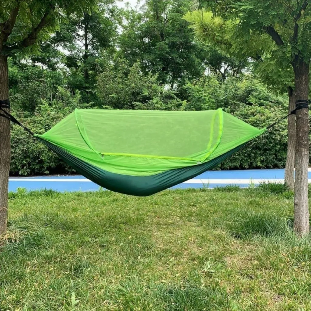 Hammock Double Mosquito Net Hammock Automatic Anti-Rollover Parachute Boni Silk Spinning Outdoor Strap Swing Chair Summer Hammock Outdoor(Blue)