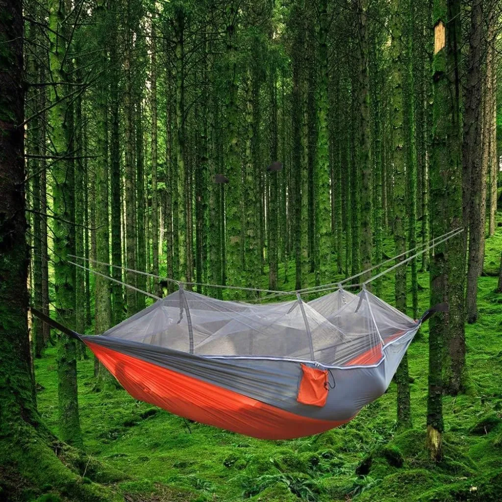 Hammock Double Outdoor Camping Mosquito Net Hammock Nylon Parachute Cloth Hammock with Mosquito Net Outdoor Swing Hammock Hammock Outdoor(A)