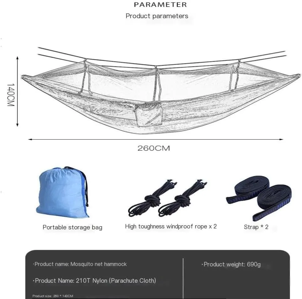 Hammock Double Outdoor Camping Mosquito Net Hammock Nylon Parachute Cloth Hammock with Mosquito Net Outdoor Swing Hammock Hammock Outdoor(A)