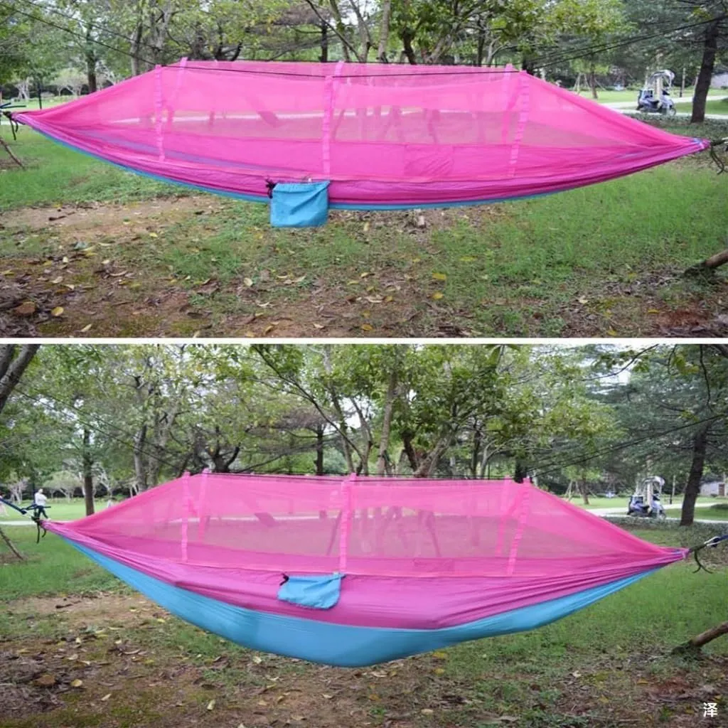 Hammock Double Outdoor Camping Mosquito Net Hammock Nylon Parachute Cloth Hammock with Mosquito Net Outdoor Swing Hammock Hammock Outdoor(A)