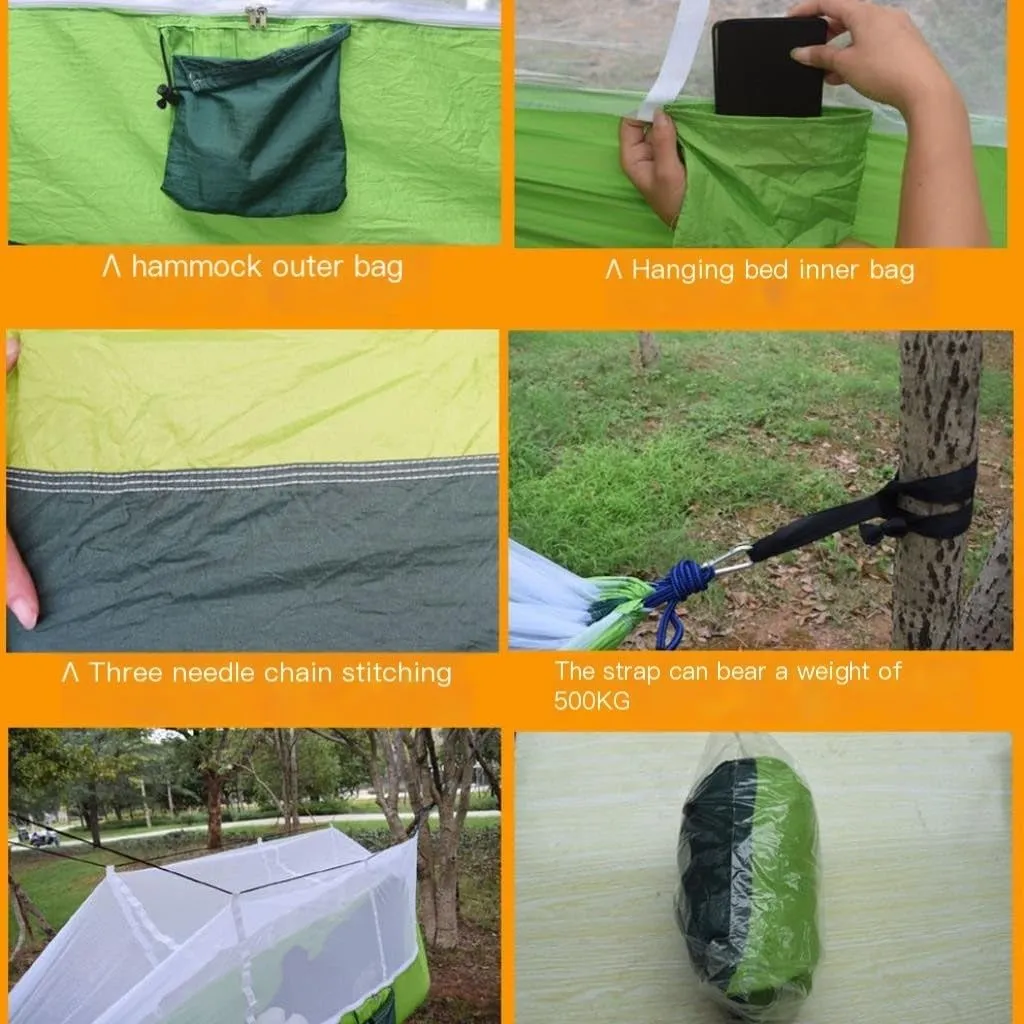 Hammock Double Outdoor Camping Outdoor Mosquito Net Hammock Double 210T Nylon Anti-Mosquito Parachute Cloth Air Camping Tent Hammock Outdoor(Green)
