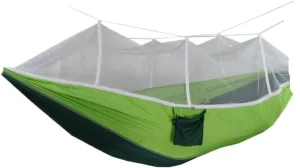 Hammock Double Outdoor Camping Outdoor Mosquito Net Hammock Double 210T Nylon Anti-Mosquito Parachute Cloth Air Camping Tent Hammock Outdoor(Green)