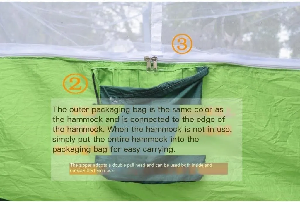 Hammock Double Outdoor Camping Outdoor Mosquito Net Hammock Double 210T Nylon Anti-Mosquito Parachute Cloth Air Camping Tent Hammock Outdoor(Green)