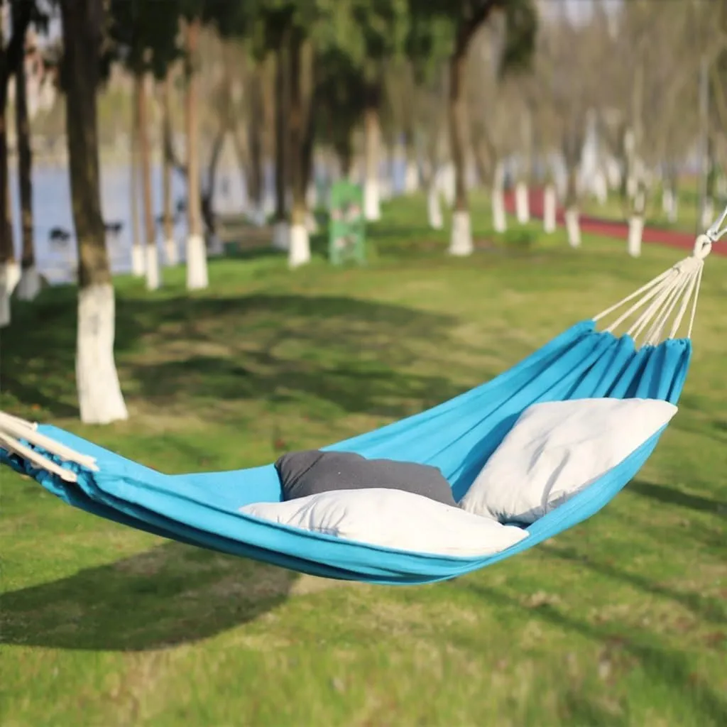 Hammock Double Outdoor Hammock Woven Tassel Thick Canvas Straight Stick Anti-Rollover Leisure Camping Single Double Swing Hammock Outdoor(Red,B)