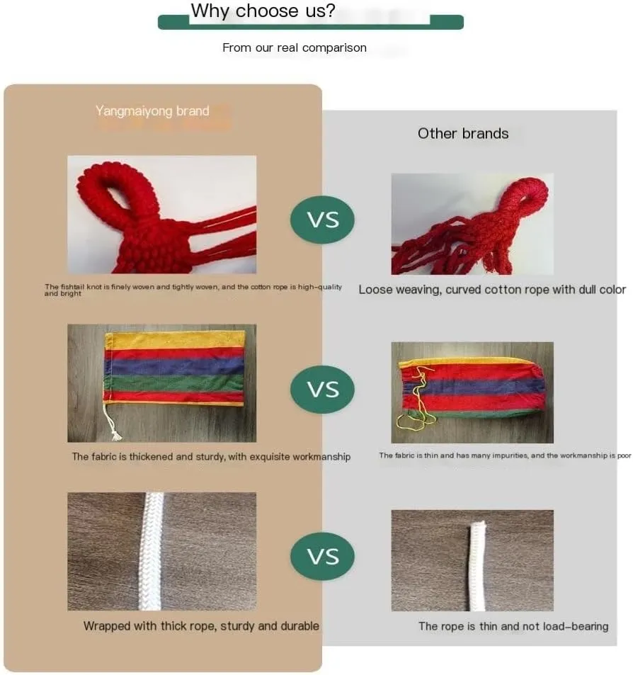 Hammock Double Outdoor Hammock Woven Tassel Thick Canvas Straight Stick Anti-Rollover Leisure Camping Single Double Swing Hammock Outdoor(Red,B)