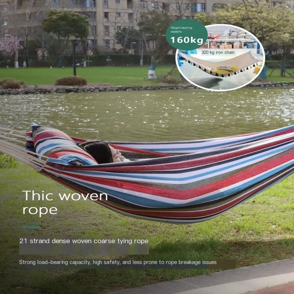 Hammock Double Outdoor Hammock Woven Tassel Thick Canvas Straight Stick Anti-Rollover Leisure Camping Single Double Swing Hammock Outdoor(Red,B)