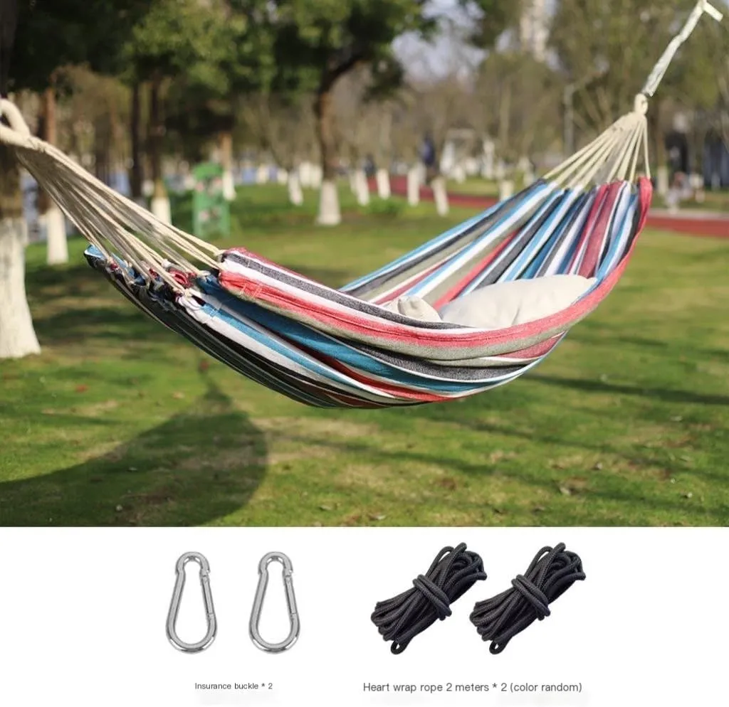 Hammock Double Outdoor Hammock Woven Tassel Thick Canvas Straight Stick Anti-Rollover Leisure Camping Single Double Swing Hammock Outdoor(Red,B)