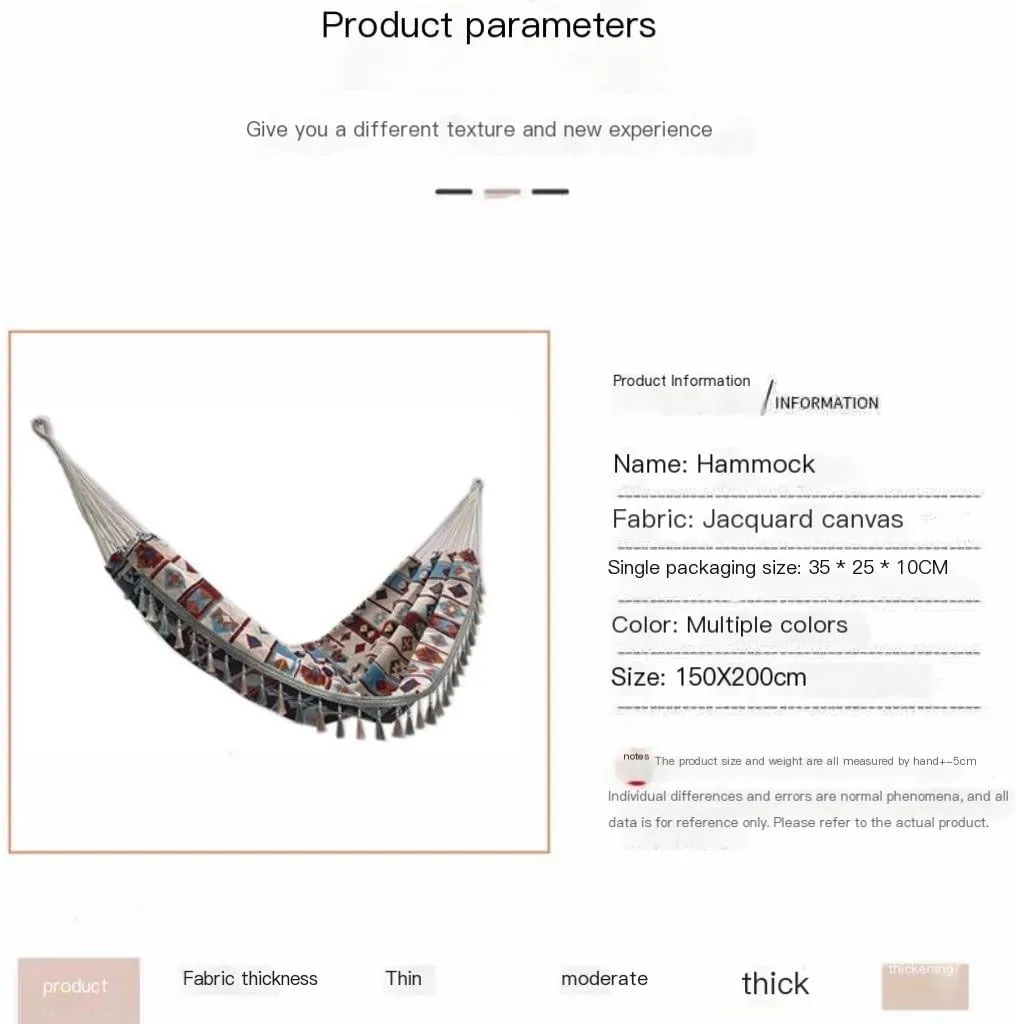 Hammock Double Outdoor Jacquard Retro Geometric Nordic Canvas Double Plus Size Hammock Outdoor Indoor Camping Portable Hammock Outdoor(A)