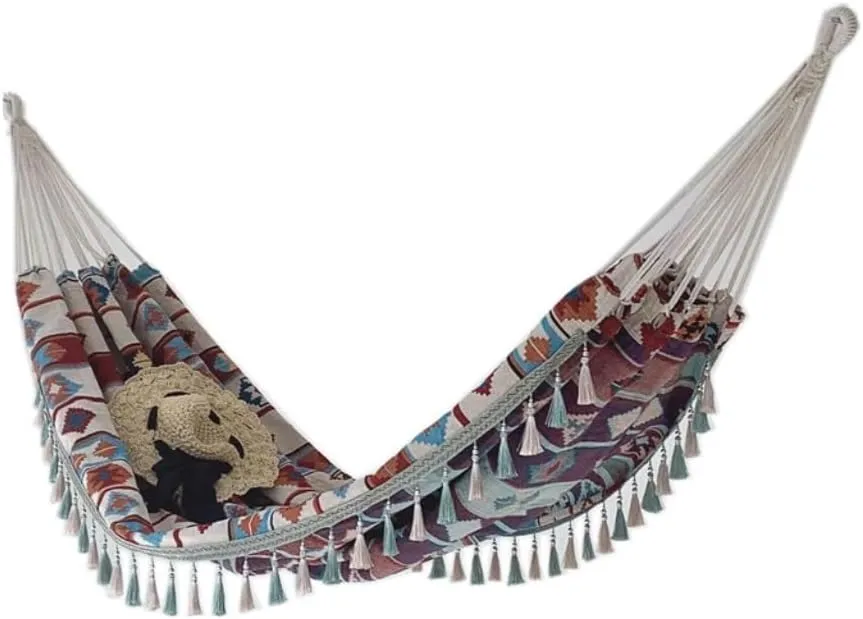 Hammock Double Outdoor Jacquard Retro Geometric Nordic Canvas Double Plus Size Hammock Outdoor Indoor Camping Portable Hammock Outdoor(A)