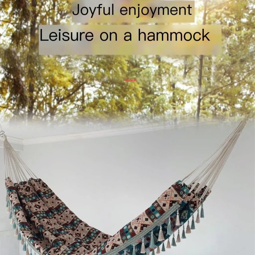 Hammock Double Outdoor Jacquard Retro Geometric Nordic Canvas Double Plus Size Hammock Outdoor Indoor Camping Portable Hammock Outdoor(A)